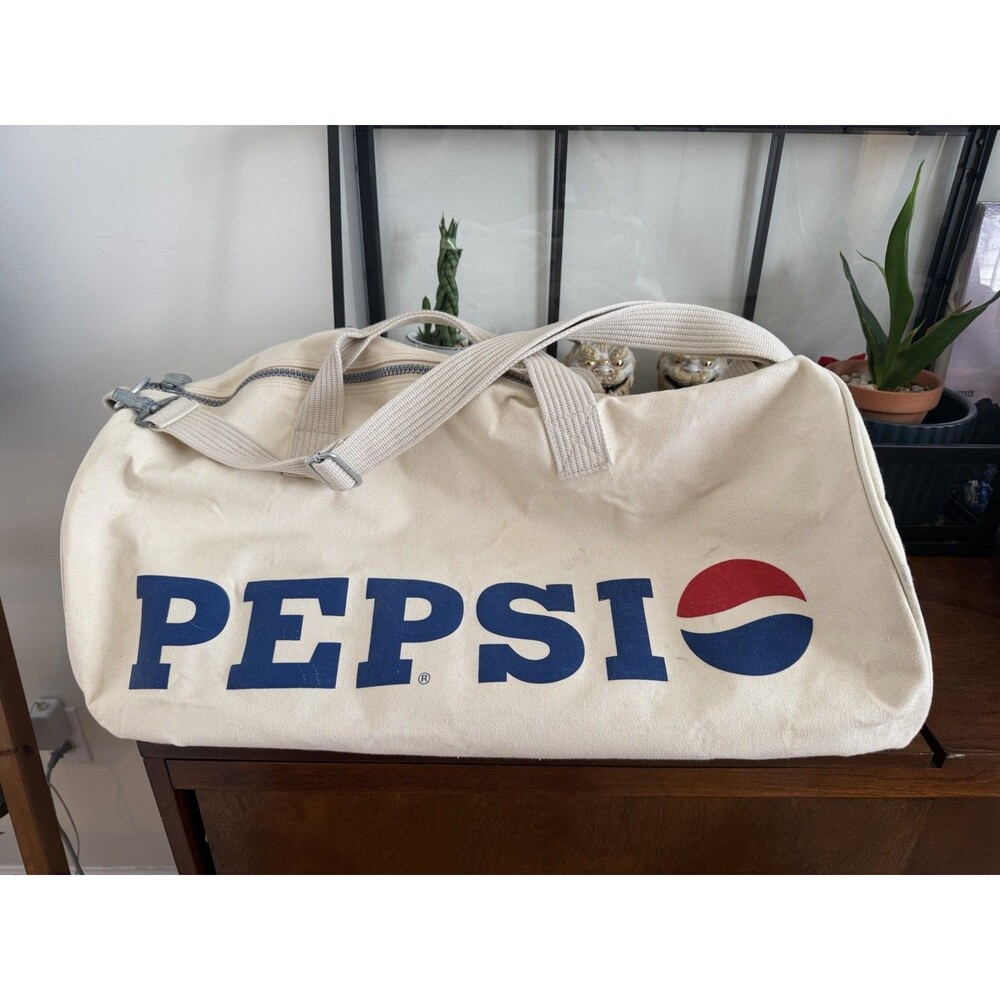 Vintage 1980's Pepsi Cola Duffle Bag Heavy Duty Canvas Large Luggage Bag NICE